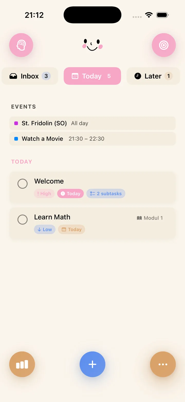 NowOne Homepage - Task management with Inbox, Today, and Later zones